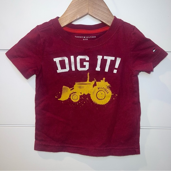 Tommy Hilfiger Other - TOMMY HILFIGER Baby Boy T-shirt 6-9 Months Maroon Dig It Tractor Casual Preppy
